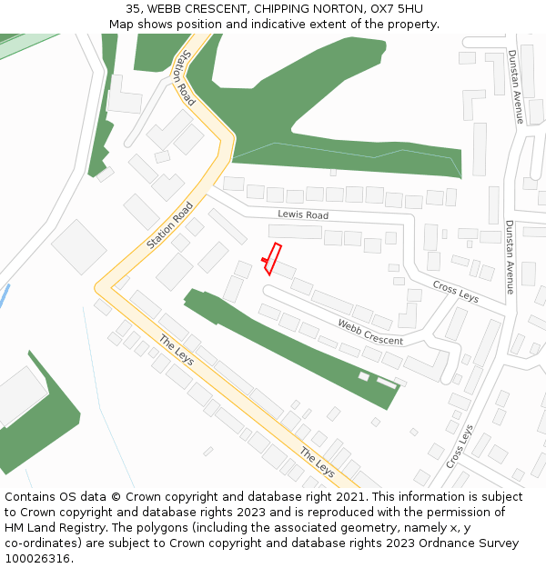 35, WEBB CRESCENT, CHIPPING NORTON, OX7 5HU: Location map and indicative extent of plot
