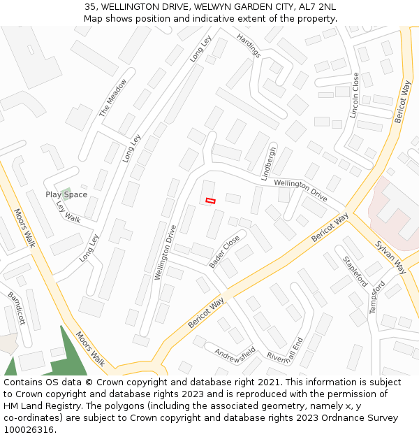 35, WELLINGTON DRIVE, WELWYN GARDEN CITY, AL7 2NL: Location map and indicative extent of plot