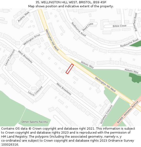 35, WELLINGTON HILL WEST, BRISTOL, BS9 4SP: Location map and indicative extent of plot