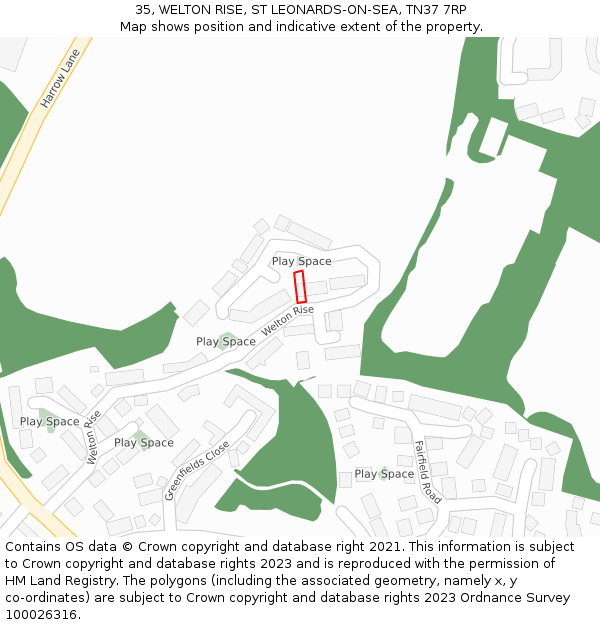 35, WELTON RISE, ST LEONARDS-ON-SEA, TN37 7RP: Location map and indicative extent of plot