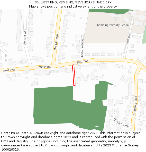 35, WEST END, KEMSING, SEVENOAKS, TN15 6PX: Location map and indicative extent of plot