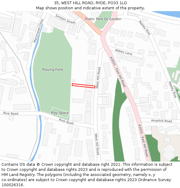 35, WEST HILL ROAD, RYDE, PO33 1LG: Location map and indicative extent of plot
