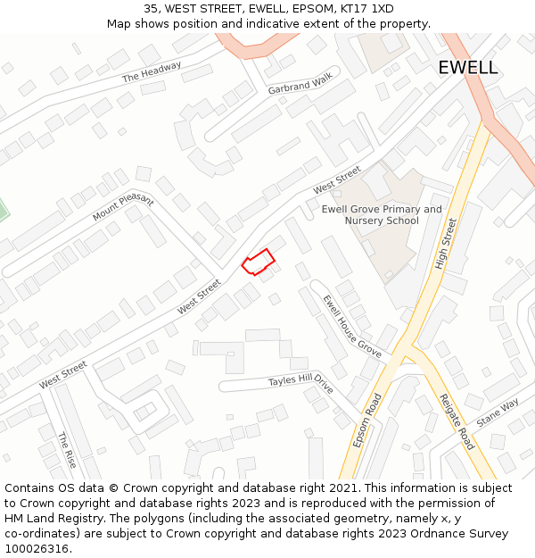 35, WEST STREET, EWELL, EPSOM, KT17 1XD: Location map and indicative extent of plot
