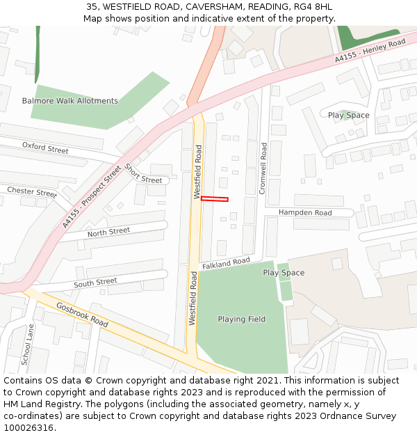 35, WESTFIELD ROAD, CAVERSHAM, READING, RG4 8HL: Location map and indicative extent of plot