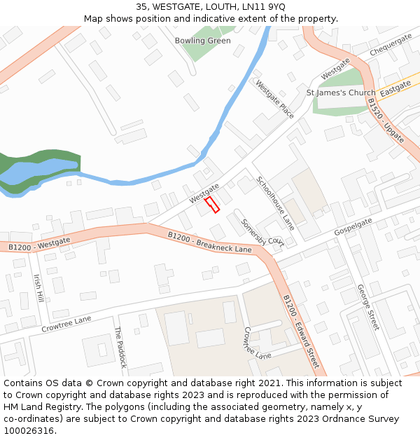 35, WESTGATE, LOUTH, LN11 9YQ: Location map and indicative extent of plot