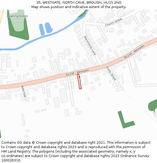 35, WESTGATE, NORTH CAVE, BROUGH, HU15 2NG: Location map and indicative extent of plot