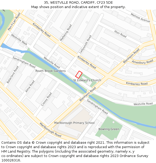 35, WESTVILLE ROAD, CARDIFF, CF23 5DE: Location map and indicative extent of plot