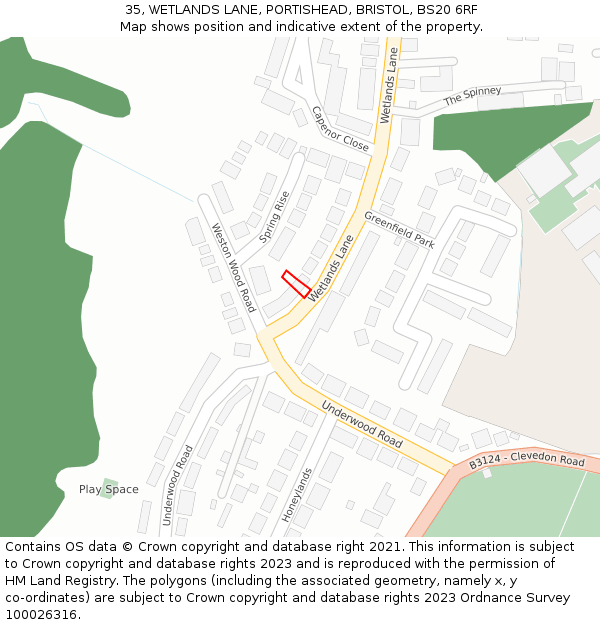 35, WETLANDS LANE, PORTISHEAD, BRISTOL, BS20 6RF: Location map and indicative extent of plot