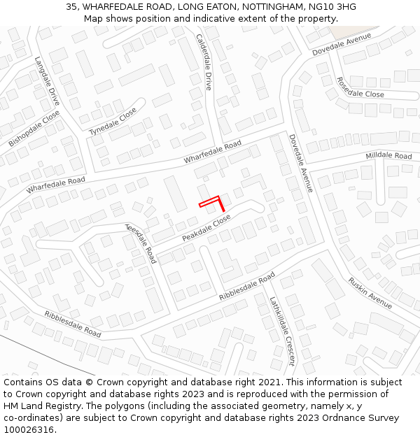 35, WHARFEDALE ROAD, LONG EATON, NOTTINGHAM, NG10 3HG: Location map and indicative extent of plot
