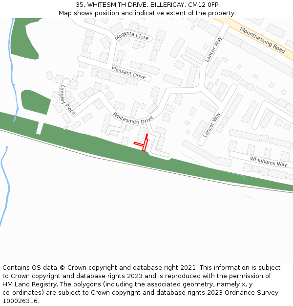35, WHITESMITH DRIVE, BILLERICAY, CM12 0FP: Location map and indicative extent of plot