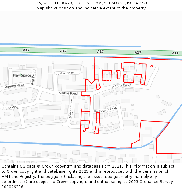35, WHITTLE ROAD, HOLDINGHAM, SLEAFORD, NG34 8YU: Location map and indicative extent of plot