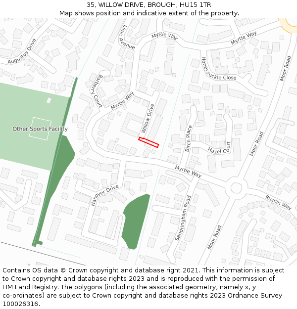35, WILLOW DRIVE, BROUGH, HU15 1TR: Location map and indicative extent of plot