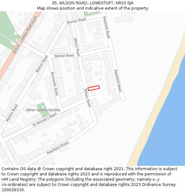 35, WILSON ROAD, LOWESTOFT, NR33 0JA: Location map and indicative extent of plot