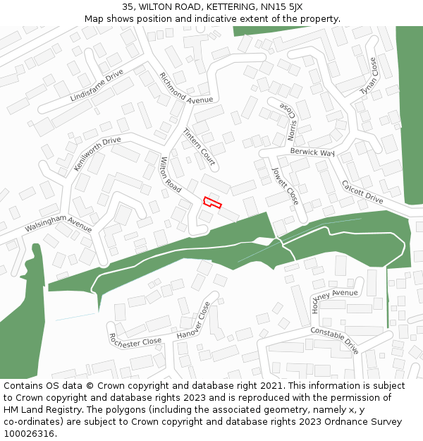 35, WILTON ROAD, KETTERING, NN15 5JX: Location map and indicative extent of plot