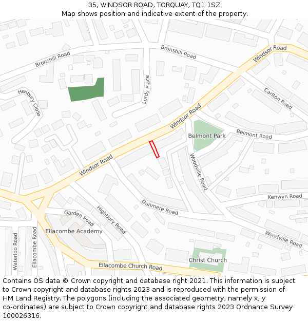 35, WINDSOR ROAD, TORQUAY, TQ1 1SZ: Location map and indicative extent of plot