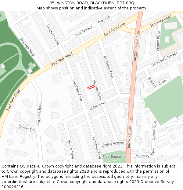 35, WINSTON ROAD, BLACKBURN, BB1 8BQ: Location map and indicative extent of plot