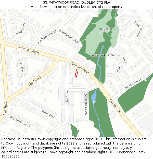 35, WITHYMOOR ROAD, DUDLEY, DY2 9LA: Location map and indicative extent of plot