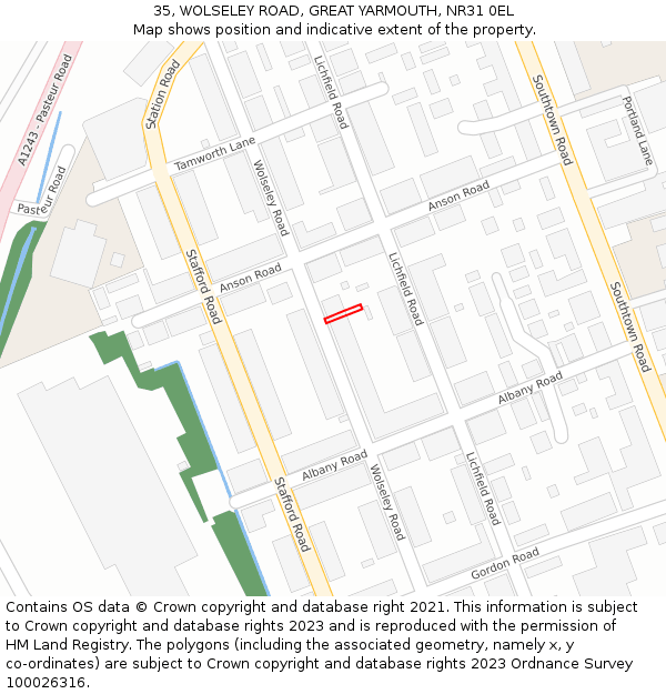 35, WOLSELEY ROAD, GREAT YARMOUTH, NR31 0EL: Location map and indicative extent of plot