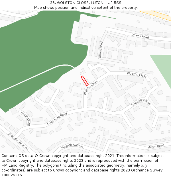 35, WOLSTON CLOSE, LUTON, LU1 5SS: Location map and indicative extent of plot