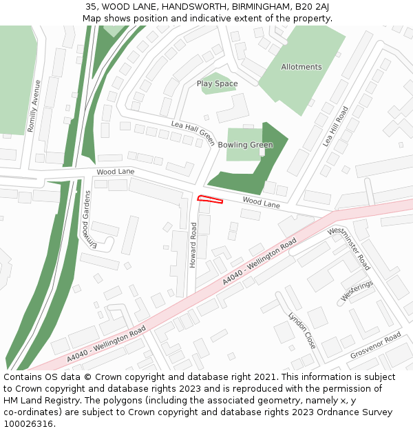 35, WOOD LANE, HANDSWORTH, BIRMINGHAM, B20 2AJ: Location map and indicative extent of plot