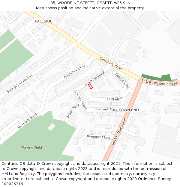 35, WOODBINE STREET, OSSETT, WF5 9LN: Location map and indicative extent of plot
