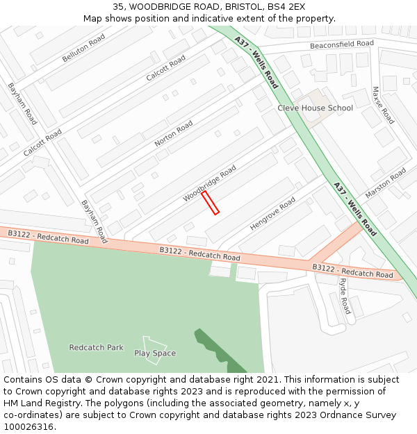 35, WOODBRIDGE ROAD, BRISTOL, BS4 2EX: Location map and indicative extent of plot