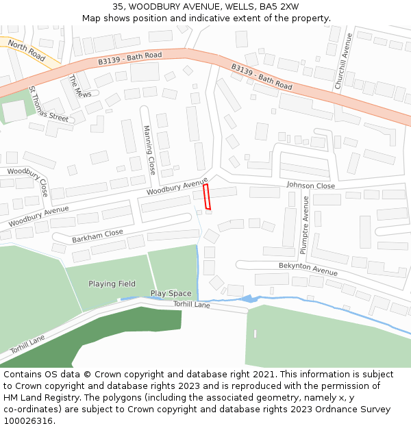 35, WOODBURY AVENUE, WELLS, BA5 2XW: Location map and indicative extent of plot