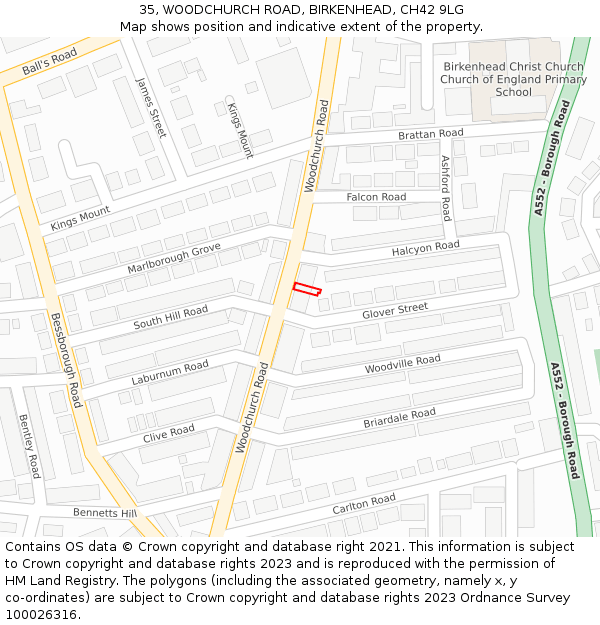 35, WOODCHURCH ROAD, BIRKENHEAD, CH42 9LG: Location map and indicative extent of plot