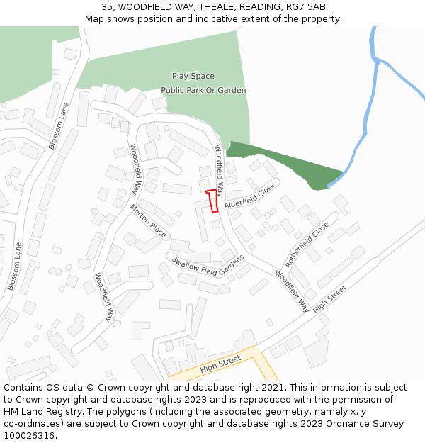 35, WOODFIELD WAY, THEALE, READING, RG7 5AB: Location map and indicative extent of plot