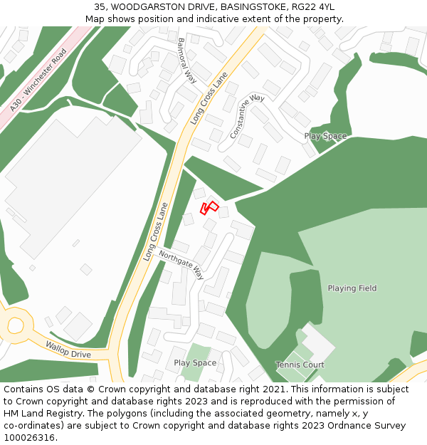 35, WOODGARSTON DRIVE, BASINGSTOKE, RG22 4YL: Location map and indicative extent of plot