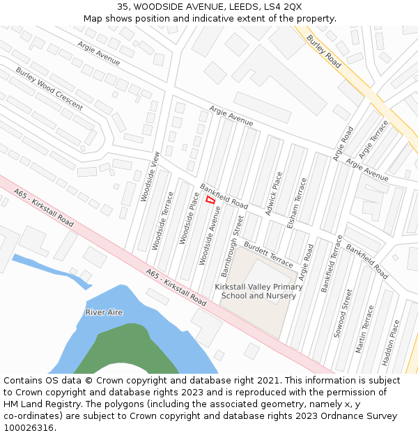 35, WOODSIDE AVENUE, LEEDS, LS4 2QX: Location map and indicative extent of plot