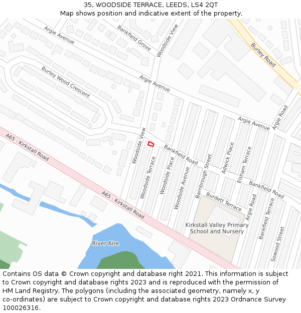 35, WOODSIDE TERRACE, LEEDS, LS4 2QT: Location map and indicative extent of plot