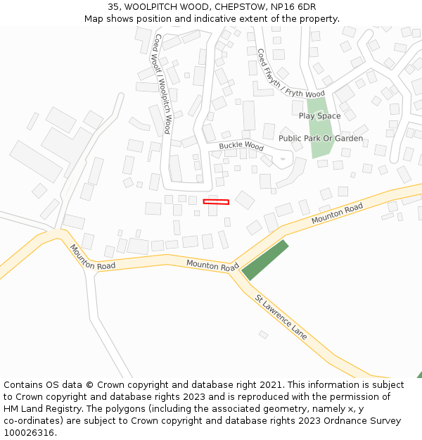 35, WOOLPITCH WOOD, CHEPSTOW, NP16 6DR: Location map and indicative extent of plot