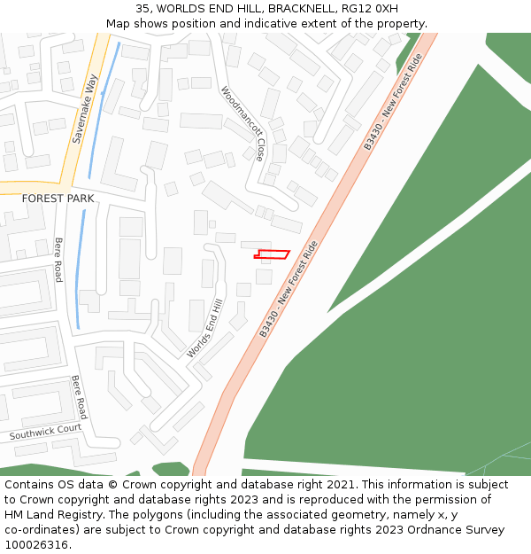 35, WORLDS END HILL, BRACKNELL, RG12 0XH: Location map and indicative extent of plot