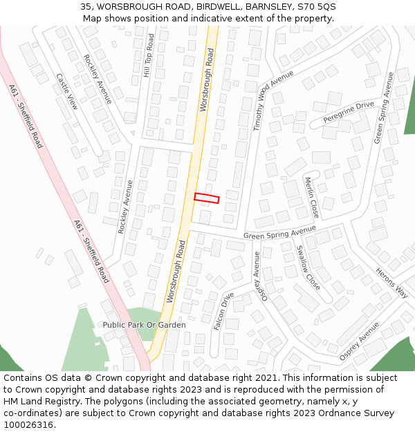 35, WORSBROUGH ROAD, BIRDWELL, BARNSLEY, S70 5QS: Location map and indicative extent of plot