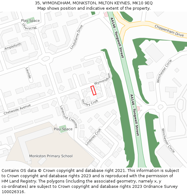 35, WYMONDHAM, MONKSTON, MILTON KEYNES, MK10 9EQ: Location map and indicative extent of plot