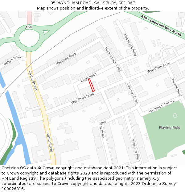 35, WYNDHAM ROAD, SALISBURY, SP1 3AB: Location map and indicative extent of plot