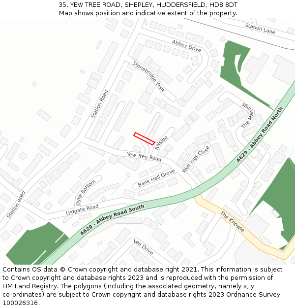35, YEW TREE ROAD, SHEPLEY, HUDDERSFIELD, HD8 8DT: Location map and indicative extent of plot