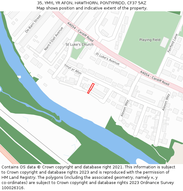 35, YMYL YR AFON, HAWTHORN, PONTYPRIDD, CF37 5AZ: Location map and indicative extent of plot
