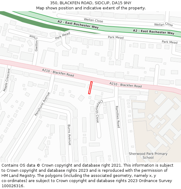 350, BLACKFEN ROAD, SIDCUP, DA15 9NY: Location map and indicative extent of plot