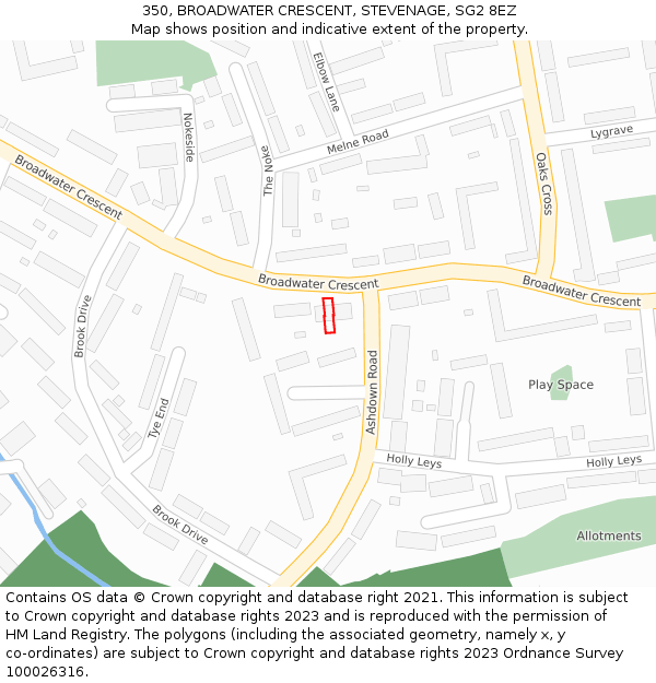 350, BROADWATER CRESCENT, STEVENAGE, SG2 8EZ: Location map and indicative extent of plot