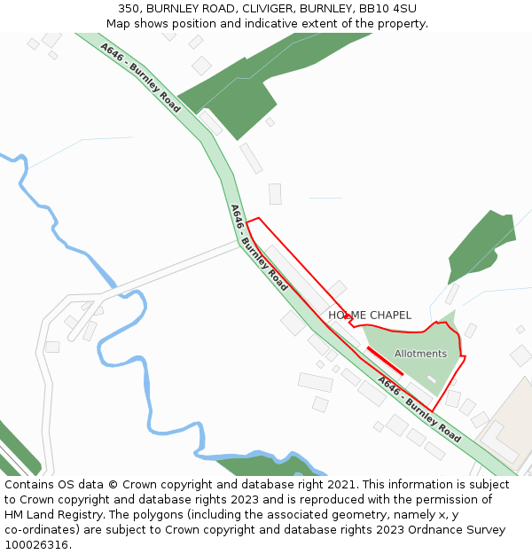 350, BURNLEY ROAD, CLIVIGER, BURNLEY, BB10 4SU: Location map and indicative extent of plot