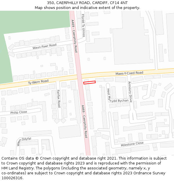 350, CAERPHILLY ROAD, CARDIFF, CF14 4NT: Location map and indicative extent of plot