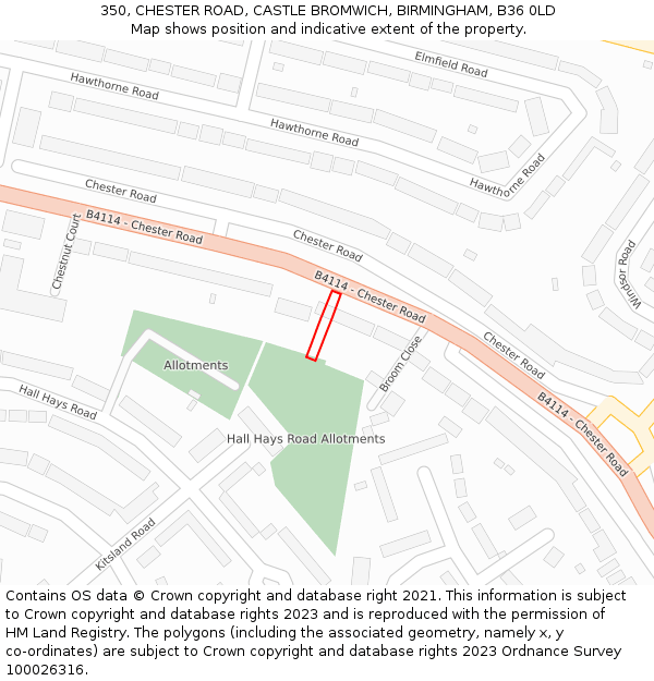 350, CHESTER ROAD, CASTLE BROMWICH, BIRMINGHAM, B36 0LD: Location map and indicative extent of plot