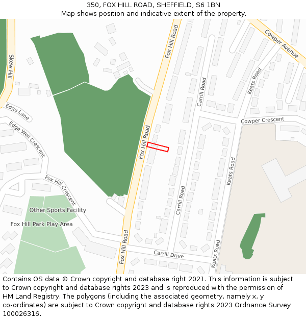 350, FOX HILL ROAD, SHEFFIELD, S6 1BN: Location map and indicative extent of plot
