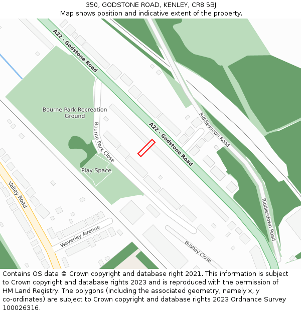 350, GODSTONE ROAD, KENLEY, CR8 5BJ: Location map and indicative extent of plot