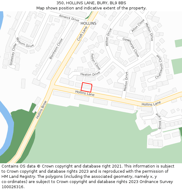 350, HOLLINS LANE, BURY, BL9 8BS: Location map and indicative extent of plot