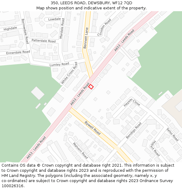 350, LEEDS ROAD, DEWSBURY, WF12 7QD: Location map and indicative extent of plot