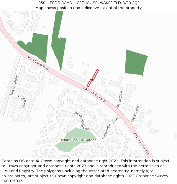 350, LEEDS ROAD, LOFTHOUSE, WAKEFIELD, WF3 3QF: Location map and indicative extent of plot