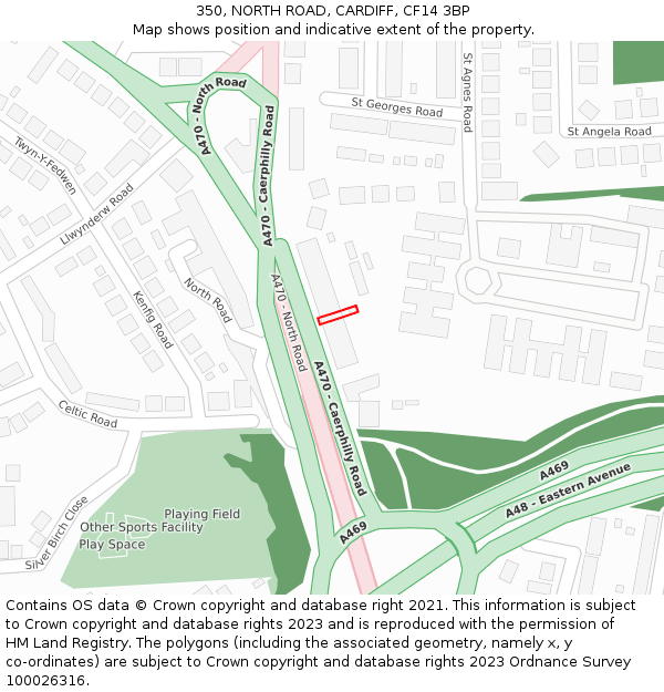 350, NORTH ROAD, CARDIFF, CF14 3BP: Location map and indicative extent of plot